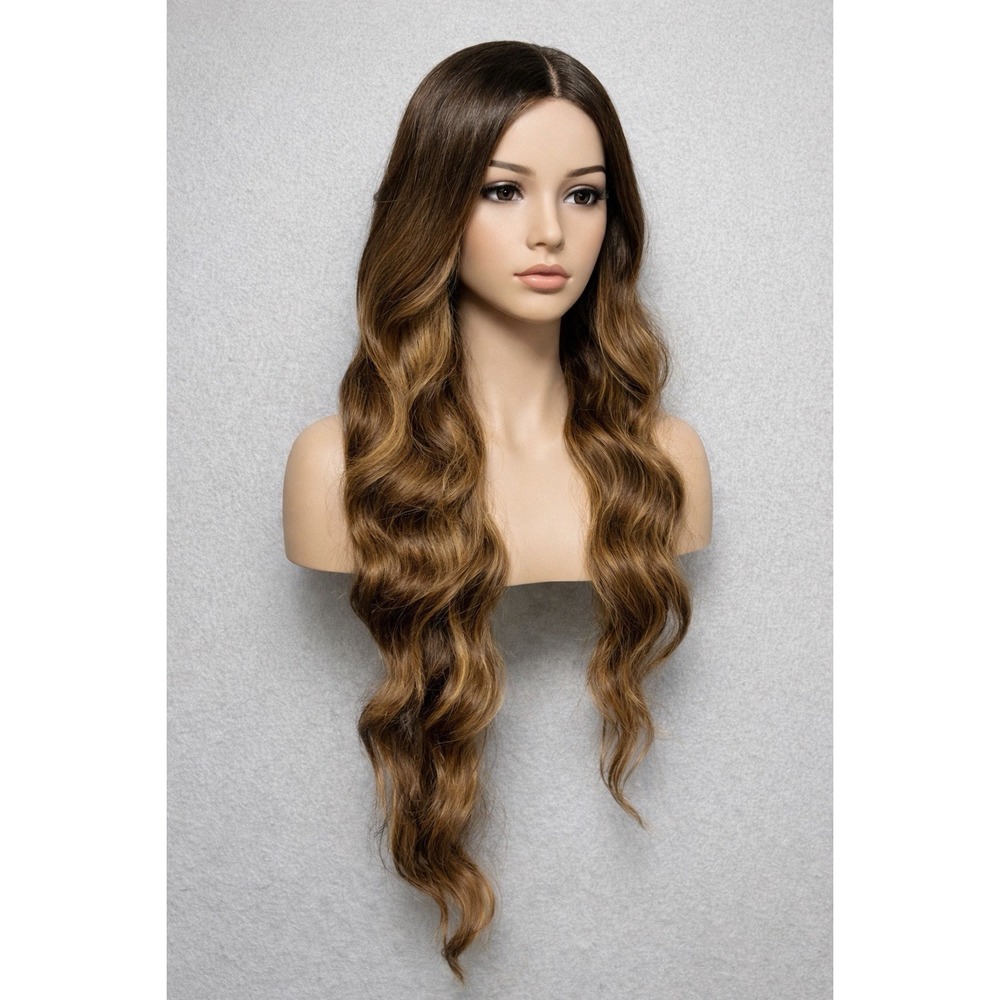 OKVOKV 26" Lace Front Synthetic Wig Body Wave Brown Highlighted NEW